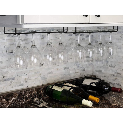 10x Rack de Cabide para Copo de Vinho  Sob o Armário de Cozinha Bar Armazenamento Ferro Preto 17 Polegadas 1