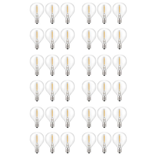 36Pcs G40 Led Replacement Light Bulbs, E12 Screw Base Shatterproof LED Globe Bulbs for Solar String Lights Warm White