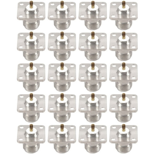 20X N Type Female Jack RF Coax Connector 4-Hole Panel Mount with Solder Cup,Silver