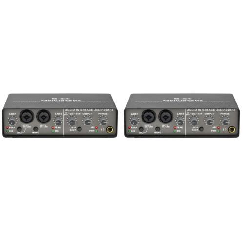 2X 24Bit 192KHz Audio Interface 2 Input Sound Card for Electric Guitar Loopback External Studio PC Recording