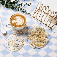 12 Pcs Gold Foil Acrylic Coasters with Holder,Coaster Set for Tabletop Protection Bar Home Kitchen Decor