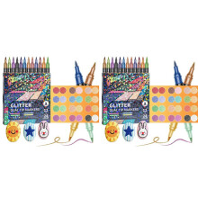 2 Set Glitter Effect Brush Markers for Doodle Writing, Dual Tip Dual Color Shimmer 24 Colors
