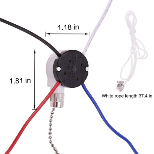 5X Ceiling Fan  Kit 3 Speed 4 Wire, Zipper Speed Control , ZE-208S Pull Wire  with Rope Silver 2