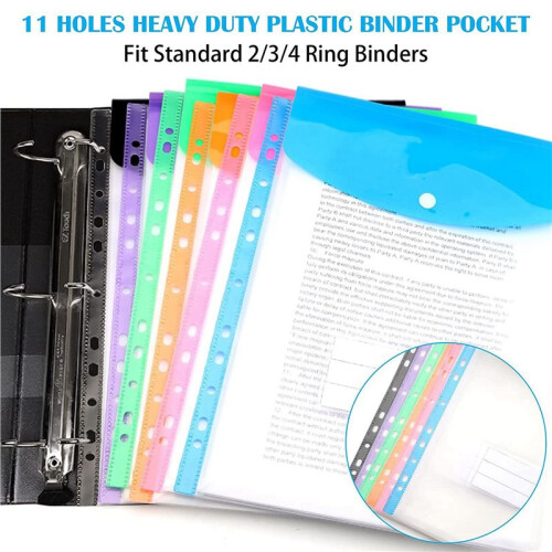 72 Pack A4 Punched Pockets Plastic Wallets - 11 Holes Expandable Binder Pocket Envelope File Folders 2