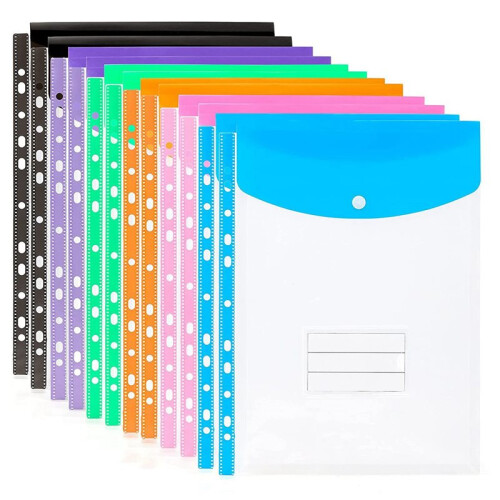 72 Pack A4 Punched Pockets Plastic Wallets - 11 Holes Expandable Binder Pocket Envelope File Folders 1