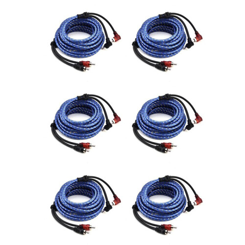 6pcs 5M 2 Rca to 2 Rca Plug Car Stereo Audio Cable Amplifier Braided Tool