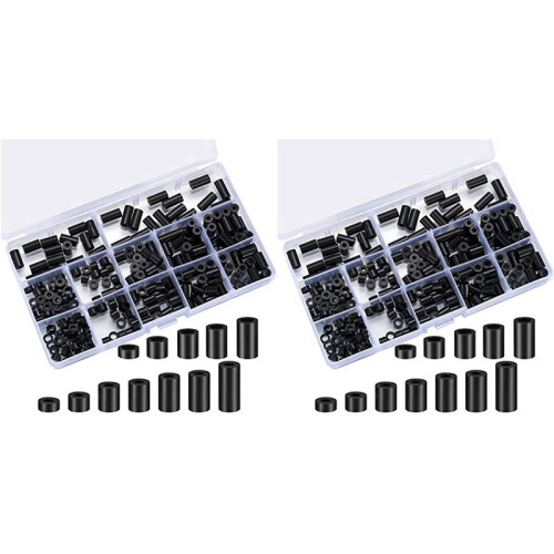 640 Pcs Electrical Outlet Screws Spacers, Black Nylon Round Spacer Assortment Kit, Plastic Spacers Without Threaded