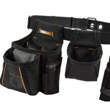 TOUGHBUILT TB-304-4 Gereedschapsriem voor Klussers met 12 Vakken, 4-in-1 Gereedschapsset voor Bouwers, Dikke en Slijtvaste Opbergtas