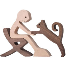 Wooden Family Statue, Handmade Wooden Statue, Pet Carved Wood Sculpture Desktop Decor Bedroom Home Office Decor Gift B