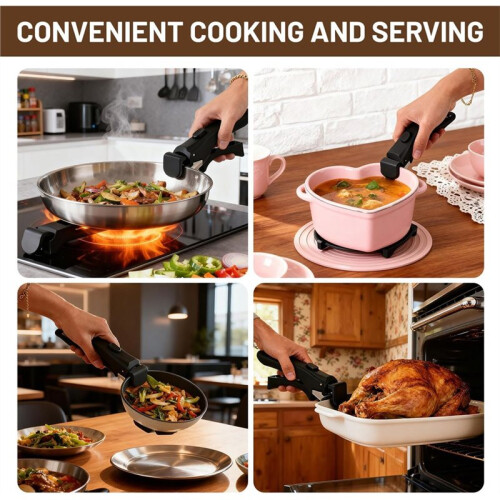 2PCS Detachable Handle, Universal Detachable Cookware Handle Replacement, Black Version,with Anti Slip Effect 2