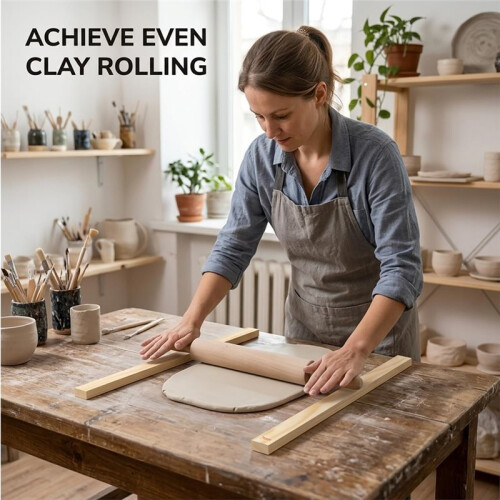 10pcs Clay Tools, Clay Rolling Pin Guides, Pottery Rolling Guide Pine Wood 10 Pieces, Assorted Thickness Set 2