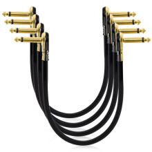4-Pack 12-Tums Gitarrpatchkablar, Rätvinklig Golden Pancake-Kontakt för Effektpedalbord.