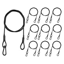 Paquete de 10 Cables de Seguridad para Iluminación de Escenarios de DJ, Acero Inoxidable con Mosquetón, Color Negro