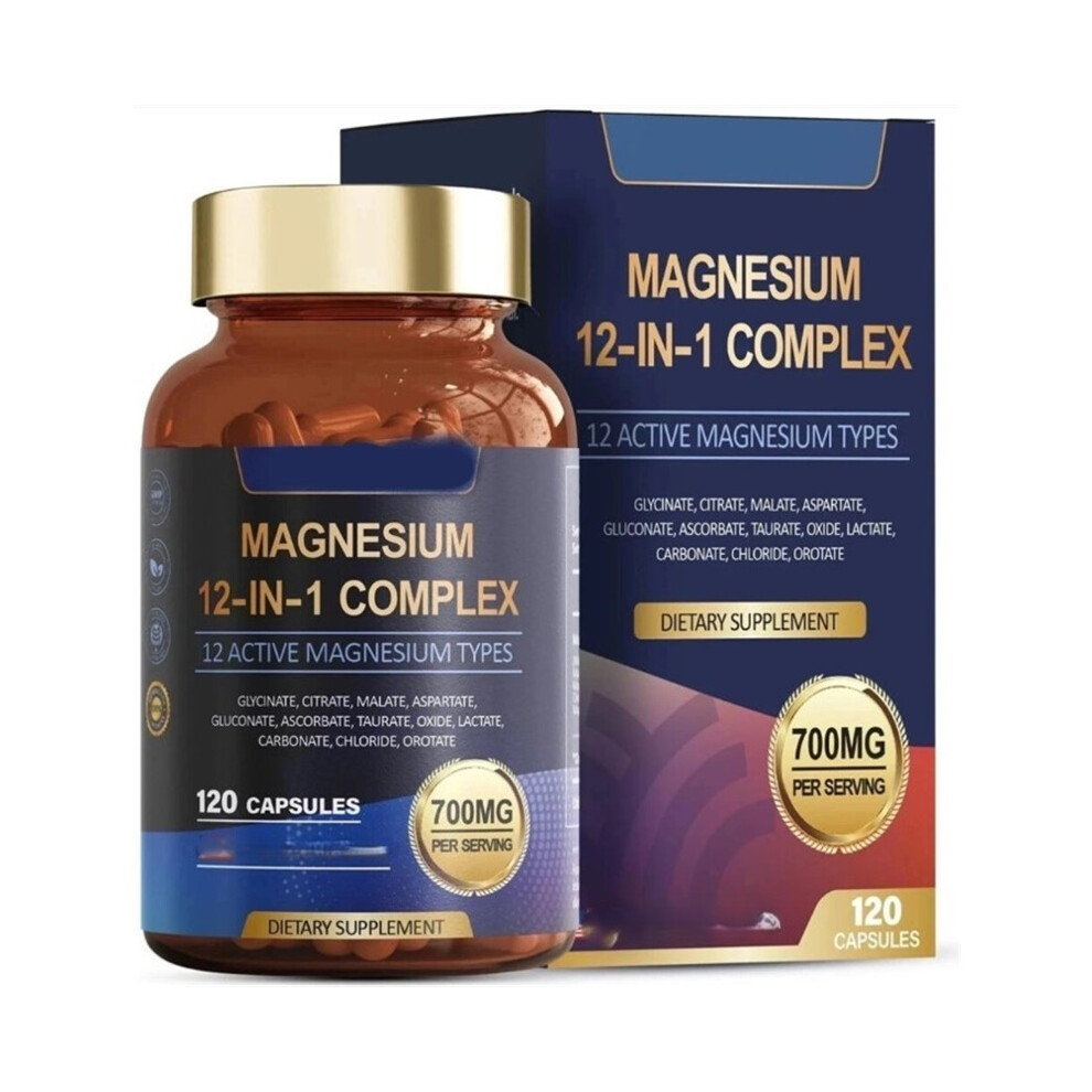 (1PC) Magnesium 12 in 1 Complex 700mg - Glycinate Citrate Malate Taurate Daily Support,120capsules