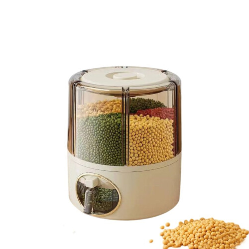 Kitchen Rice Bucket, Household Grain Storage Box, Sealed Rotating Compartment Grain Container White Medium