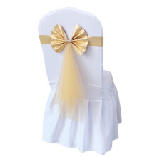 15 Pcs Chair Sashes Tie Gauze Bodas Knot Cover Satin Ribbon Belt-Bow for Banquet Country Wedding Party Champagne Gold