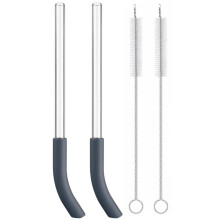 Replacement Straw for BlendBOSS Personal Smoothie Blender Tumbler,2pcs Reusable Glass Straws with 2 Cleaning Brush