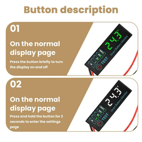 7-55V Universal Battery Charge Indicator Panel LED Indicator Acid/Lithium Battery Voltage Charge Indicator White