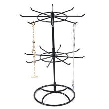 4X Rotating Jewelry Display Stand 2 Tier Round Metal Necklace Organizer for Hanging Earrings Rings Bracelets Watches