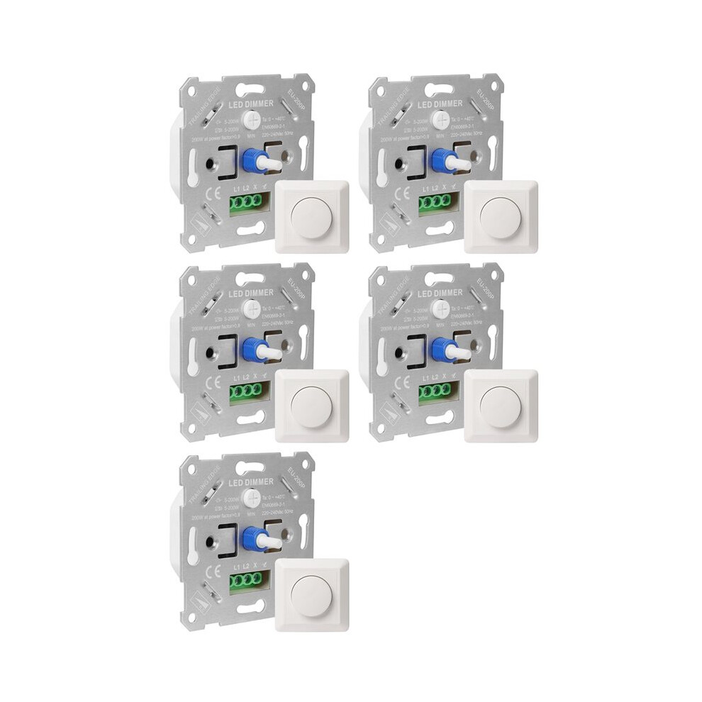 5X Led Dimmer 230V For Dimmable Leds/Halogen 5-200W With White Cover Plate 4713492619860