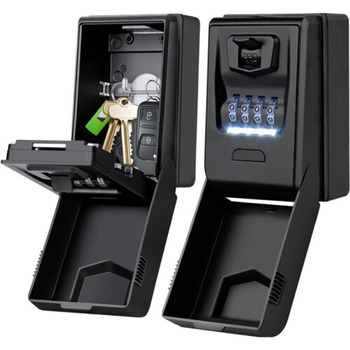 2X Password Key Box Wall Mounted Lock Storage Box with Led Light and Waterproof Cover High Security Key Box 2