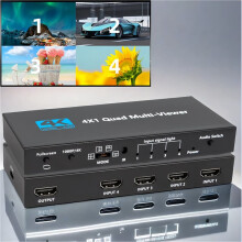 2X 4K -Compatible Quad Multi Viewer 4 in 1 Out 1080P Screen Viewer Seamless Switcher for PS4 Camera PC TV Monitor