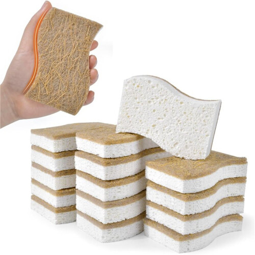 45 Pack Biodegradable Natural Kitchen Sponge - Compostable Cellulose and Coconut Walnut Scrubber Sponge 1