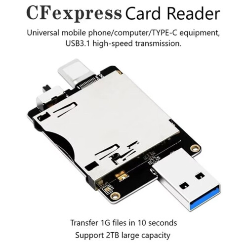 CFexpress Card Reader USB 3.0 Type A/USB3.1 Type C 10Gbps to CF Express Riser Adapter for CF Express Type B Memory 1