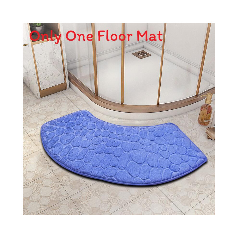 (Blue) Rug Bath Curved Mat Quadrant Bath Rug Anti Slip Bathroom Carpet Corner Carpet 696033828218