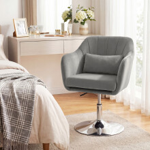 (Grey) HOMCOM Retro Velvet Swivel Tub Chair with Steel Frame