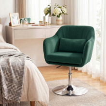 (Green) HOMCOM Retro Velvet Swivel Tub Chair with Steel Frame