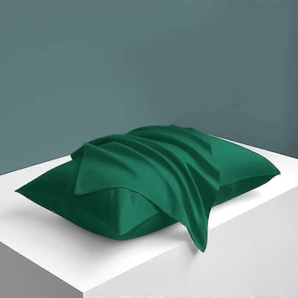 2 Pack Zippered Satin Pillow Cases For Hair And Skin, Luxury Standard Hidden Zipper Pillowcases Set Of 2, 50x75 Cm, Dark Green Edition 0619