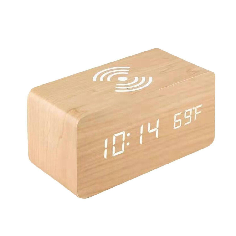 Digital Wooden Alarm Clock Electronic Led Time Display For Bedroom 10W Wireless Charging 3 Alarm Set Edition 0619 6913222347652
