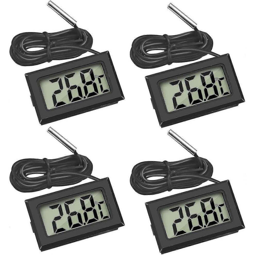 Mini Digital Lcd Thermometer Temperature With Temperature Probe Sensor Tester For Refrigerator Freezers Aquarium (4x Black)-yujia-YuJia Edition 0619
