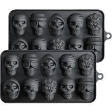10 Cavity Skull Chocolate Molds Silicone Skull Candy Mold for Jelly Crayon Resin, Pack of 2 Edition 0619
