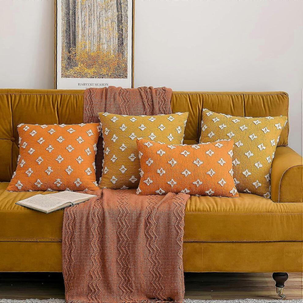 Set of 2 Decorative Throw Pillow Covers Rhombic Jacquard Pillowcase Soft Fall Square Cushion Case 12x20 Inch, Orange Edition 0619
