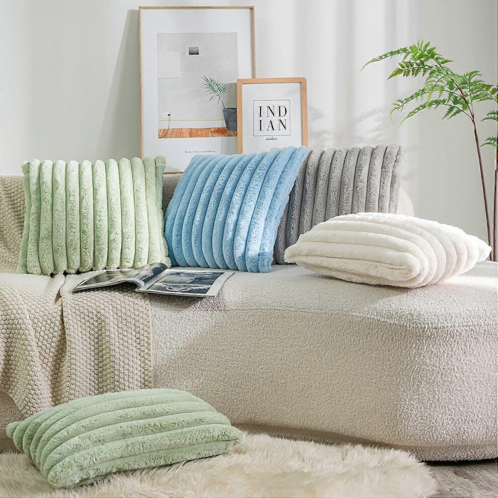 Pack of 2Double-Sided Faux Fur Plush Decorative Throw Pillow Covers Fuzzy Striped Soft Pillowcase Cushion Covers Green 20x20 inch Edition 0619