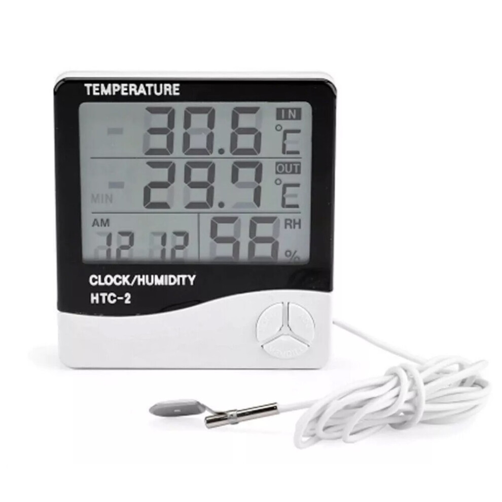 Digital LCD Room Thermometer Humidity Meter Indoor Outdoor Temperature Clock