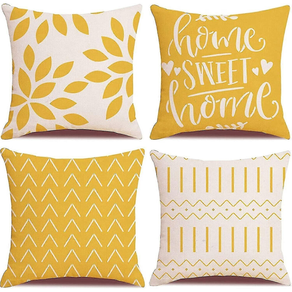 Cushion Covers,cushion Covers 40 X 40 Set Of 4 Yellow Square Throw Pillow Case Gift Edition 0619