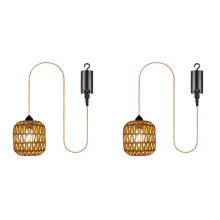 2X Battery Powered Outdoor Chandelier, Woven Rattan Pendant Light for Gazebo, Pergola, Porch, Indoor and Outdoor Decor
