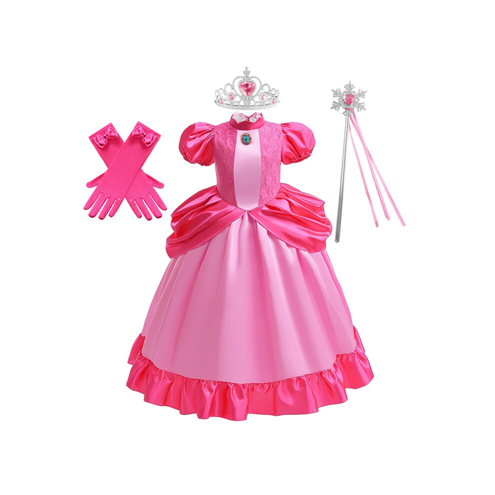 Photos - Fancy Dress ) Movie Peach Costume for Girls Fancy Princess Dress Clothes Party Cosplay Halloween Carnival Birthday Dress K(4Y (Size 120)