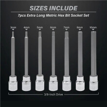 Extra Lange Zeskant Bitdoppenset 14-Delig H3-H10 CR-V 3/8 Inch Aandrijving 110 mm Lengte