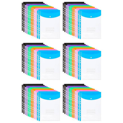 72 Pack A4 Punched Pockets Plastic Wallets - 11 Holes Expandable Binder Pocket Envelope File Folders