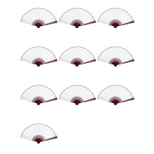 10X Men Women Wood Handle Fabric Folding Hand Fan 13-Inch Length Whtie