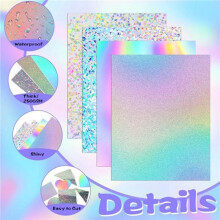72 Blatt Holografischer Karton, Glitzer-Regenbogen-Spiegelpapier, Dicker Karton zum Basteln, Kartenmachen, Partydekoration