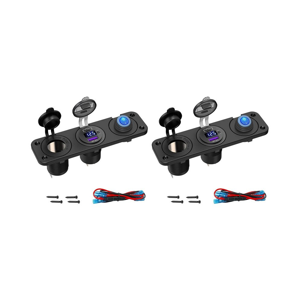 2X Pd3.0 & Qc3.0 Usb Car Charger/Cigarette Lighter Panel 12V/24V 200W Lighter Socket With For Car, Boat, Rv 4712178143750