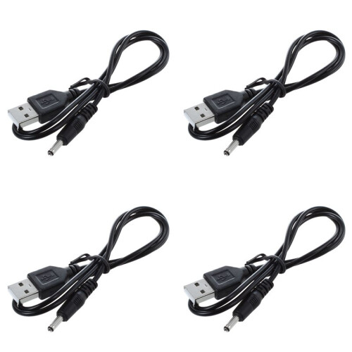 4pièces 3,5 mm X 1,3 mm Cable USB Noir Cable de Chargeur Alimentation