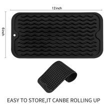 2X Tapete de Secagem de Pratos para Uso Múltiplo, Fácil Limpeza, Ecológico e Resistente Ao Calor Tapete de Silicone para Balcão de Cozinha Preto-A