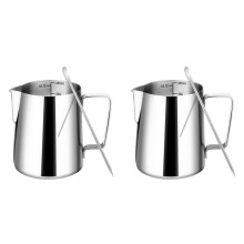 2X 12Oz Milk Frothing Pitcher Cappuccino Espresso Machine Accessories with Latte Pen Clear Scale for Home, Bar & Cafes