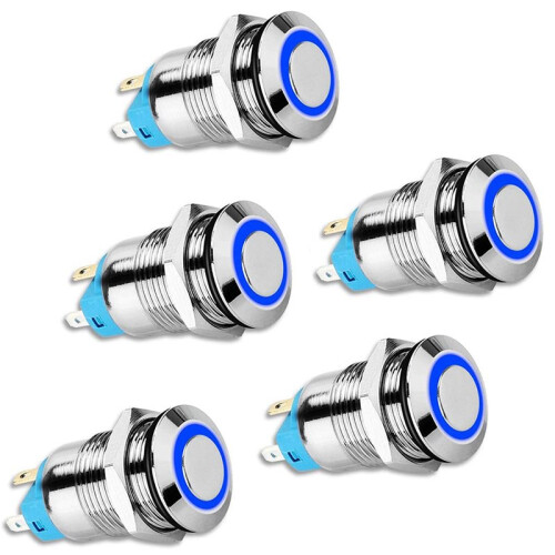 20PCS 12mm Latching Push Button  High Round Cap, Waterproof Metal Push Button  with 12V/24V  Light 2